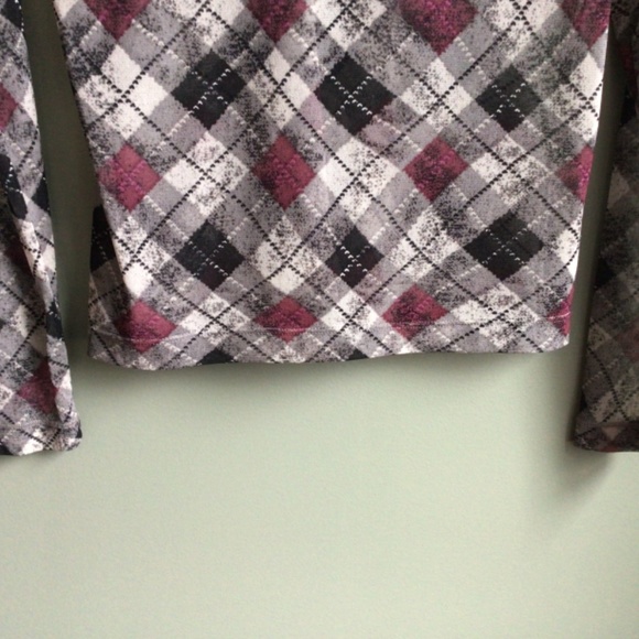 Ladies retro argyle sheer top in burgundy/grey/white black. Sz medium - Picture 7 of 9